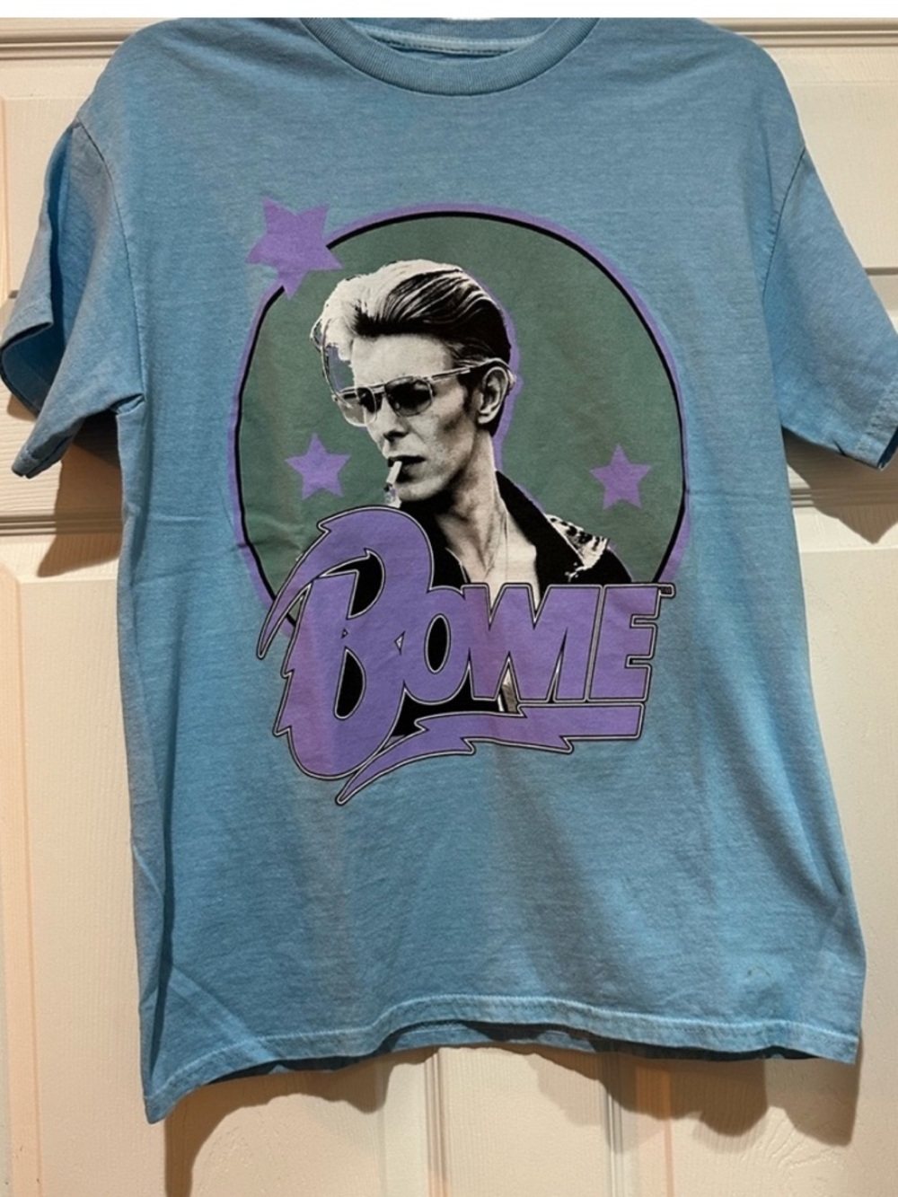 Blue Graphic Tee with Purple Accents